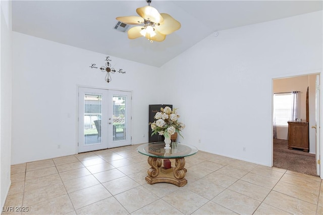 905 White Thunder St, Henderson, NV 89002 - tiled spare room with french doors, high vaulted ceiling, and a ceiling fan