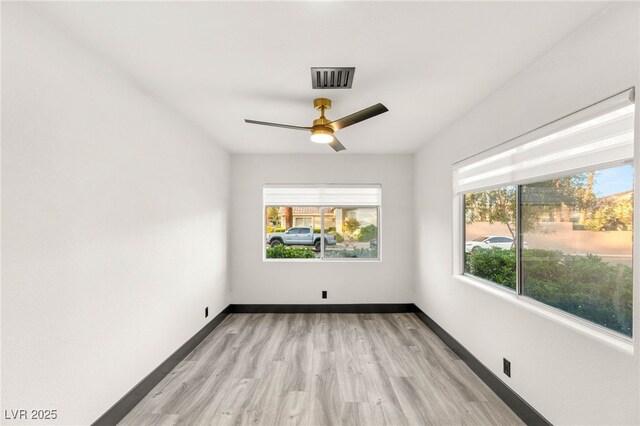 9029 Rivers Edge Dr, Las Vegas, NV 89117 - spare room featuring light wood finished floors, baseboards, and ceiling fan