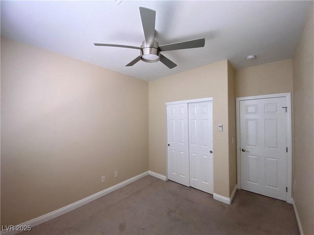 5376 S Conquistador St, Las Vegas, NV 89148 - unfurnished bedroom with carpet floors, baseboards, a closet, and a ceiling fan
