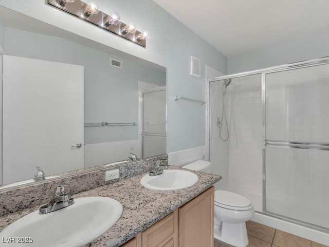 7950 W Flamingo Rd Unit 1077, Las Vegas, NV 89147 - full bath featuring tile patterned floors, toilet, a stall shower, and double vanity