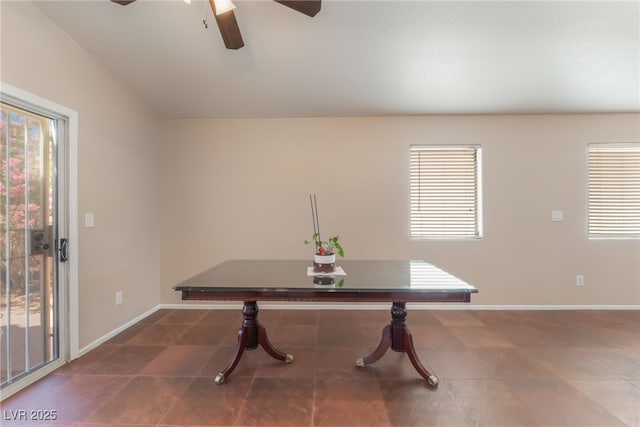 2825 Shayla Bay Ave, North Las Vegas, NV 89086 - tiled dining room with plenty of natural light, a ceiling fan, and baseboards