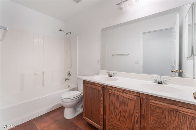 2825 Shayla Bay Ave, North Las Vegas, NV 89086 - full bathroom featuring double vanity, toilet,  shower combination, and tile patterned flooring