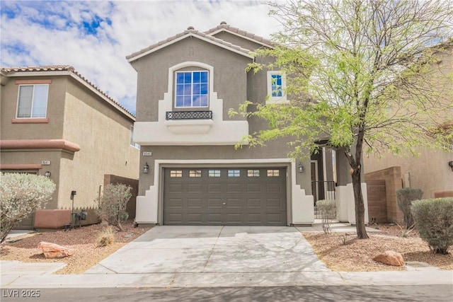 9545 Parker Springs Ct, Las Vegas, NV 89166 - view of front of property with stucco siding, concrete driveway, an attached garage, and a tiled roof
