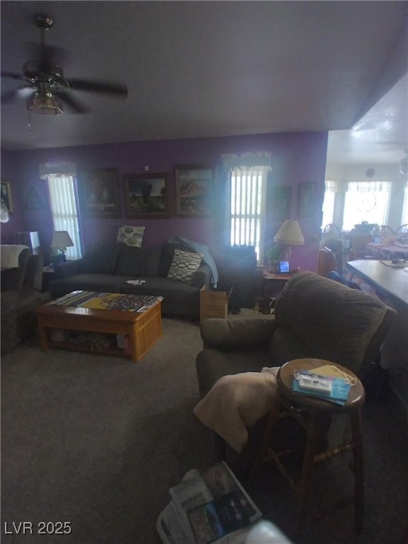 1611 Red Rock Dr, Pahrump, NV 89048 - carpeted living area featuring a ceiling fan