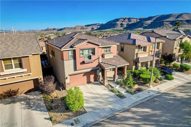 5434 Fawn Chase Way, Las Vegas, NV 89135 - view of front of house featuring a garage, a mountain view, concrete driveway, and a residential view