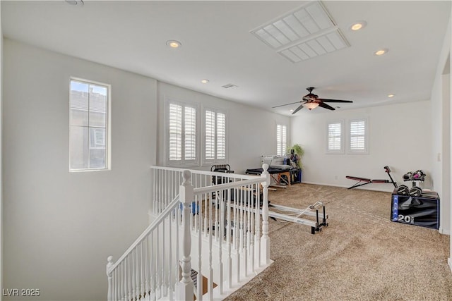 5434 Fawn Chase Way, Las Vegas, NV 89135 - exercise room with recessed lighting, carpet floors, and ceiling fan