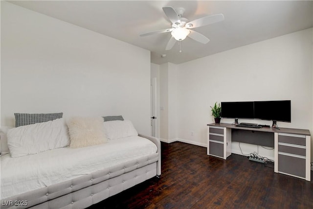 5434 Fawn Chase Way, Las Vegas, NV 89135 - bedroom featuring wood finished floors, baseboards, a ceiling fan, and a desk