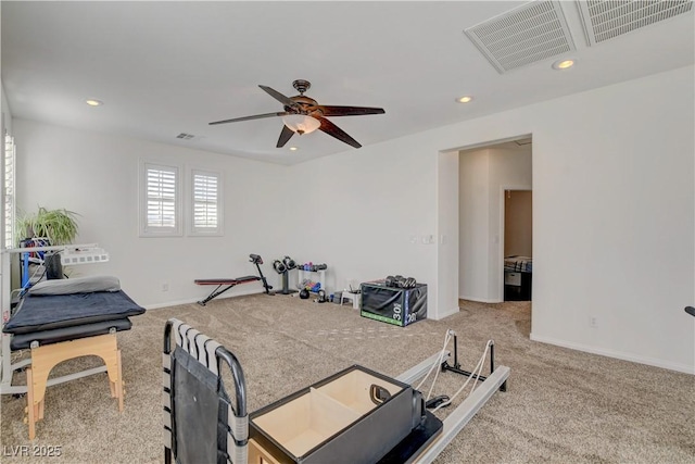 5434 Fawn Chase Way, Las Vegas, NV 89135 - workout room featuring ceiling fan, recessed lighting, carpet, and baseboards