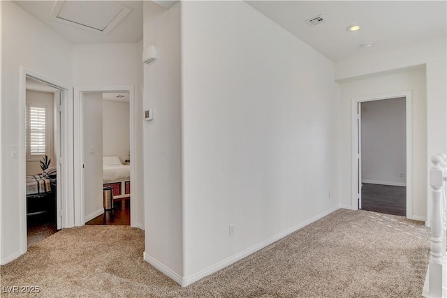 5434 Fawn Chase Way, Las Vegas, NV 89135 - corridor with carpet, recessed lighting, baseboards, and attic access