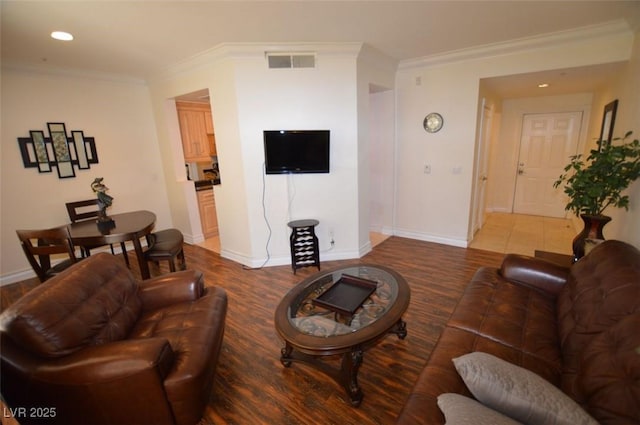 230 E Flamingo Rd Unit 129, Las Vegas, NV 89169 - living room with wood finished floors, baseboards, ornamental molding, and recessed lighting