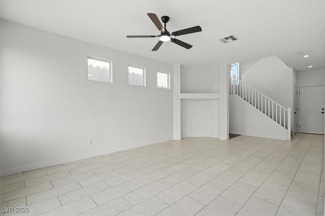10642 Dawns Mist Ave, Las Vegas, NV 89129 - unfurnished room with stairs, ceiling fan, recessed lighting, and baseboards
