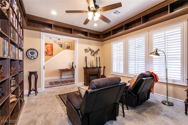7718 Willow Cove Cir, Las Vegas, NV 89129 - living room featuring a ceiling fan, recessed lighting, and baseboards