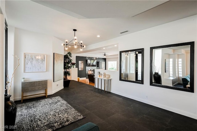 2231 S Tioga Way, Las Vegas, NV 89117 - kitchen featuring a chandelier, recessed lighting, baseboards, and pendant lighting