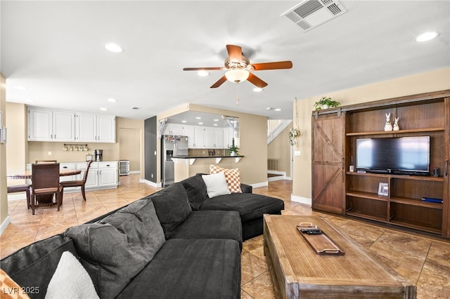 2021 Summit Pointe Dr, Las Vegas, NV 89117 - living area with recessed lighting, a ceiling fan, baseboards, and light tile patterned flooring