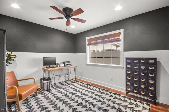 2021 Summit Pointe Dr, Las Vegas, NV 89117 - office space with ceiling fan, baseboards, wood finished floors, and recessed lighting