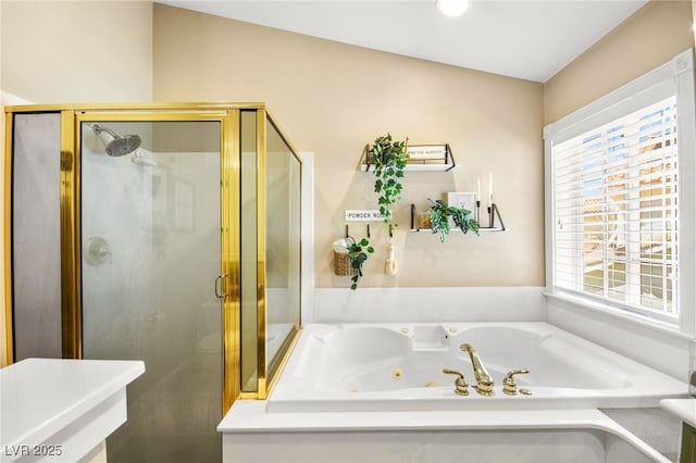 2021 Summit Pointe Dr, Las Vegas, NV 89117 - full bathroom featuring a tub with jets and a stall shower