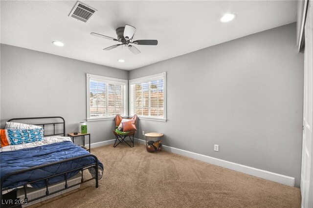 2021 Summit Pointe Dr, Las Vegas, NV 89117 - bedroom with carpet, baseboards, recessed lighting, and a ceiling fan