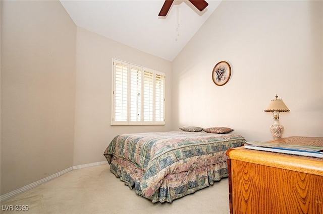 4911 Mount Pleasant Ln, Las Vegas, NV 89113 - carpeted bedroom featuring baseboards, high vaulted ceiling, and ceiling fan