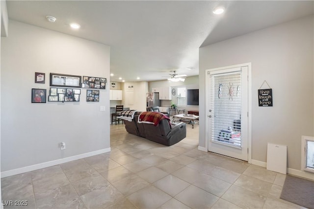42 Late Harvest Ave, Pahrump, NV 89060 - living area featuring baseboards, ceiling fan, recessed lighting, and light tile patterned floors