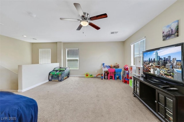 5321 Welch Valley Ave, Las Vegas, NV 89131 - rec room featuring carpet flooring, a ceiling fan, and baseboards