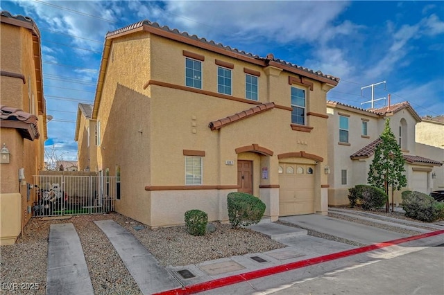 687 Porchtown Ave, Las Vegas, NV 89183 - view of property with stucco siding, a tiled roof, a gate, and an attached garage
