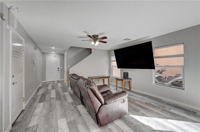 687 Porchtown Ave, Las Vegas, NV 89183 - living room featuring light wood-type flooring, a ceiling fan, and baseboards