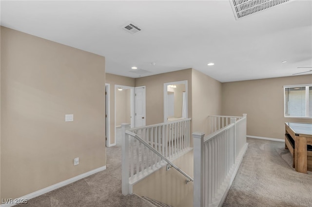 688 Monroe Hill Pl, Henderson, NV 89011 - hallway with an upstairs landing, carpet, baseboards, and recessed lighting