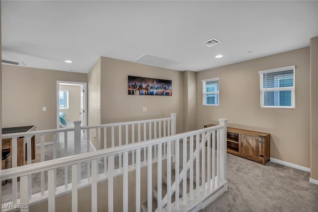 688 Monroe Hill Pl, Henderson, NV 89011 - hall with an upstairs landing, carpet, healthy amount of natural light, baseboards, and recessed lighting
