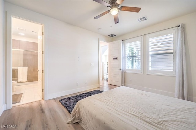 9655 Skye Star Ave, Las Vegas, NV 89166 - bedroom featuring baseboards, wood finished floors, ensuite bathroom, and ceiling fan