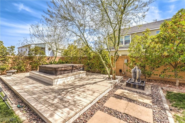 9655 Skye Star Ave, Las Vegas, NV 89166 - fenced backyard featuring a covered hot tub and a deck