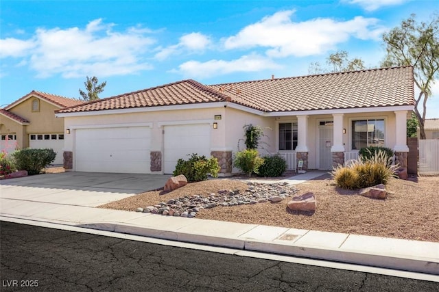 8849 Pheasant Valley Way, Las Vegas, NV 89123 - view of front of house with an attached garage, stucco siding, concrete driveway, and a tiled roof