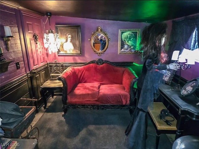 709 Evergreen Cir, Las Vegas, NV 89107 - home theater room featuring a wainscoted wall and carpet