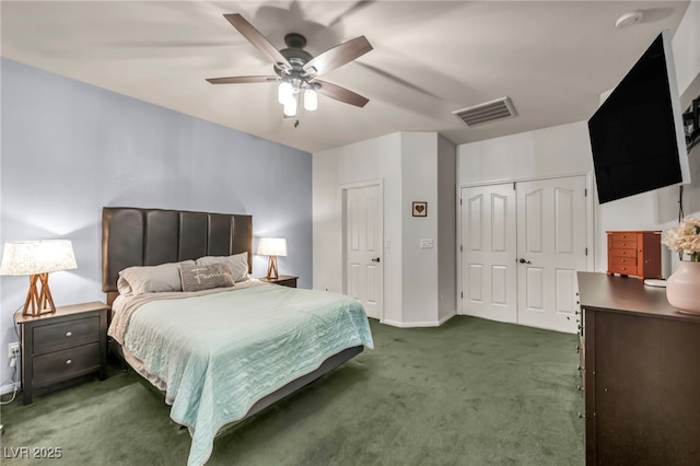 10213 Treasure Mountain Ct, Las Vegas, NV 89129 - bedroom featuring dark carpet, baseboards, and a ceiling fan
