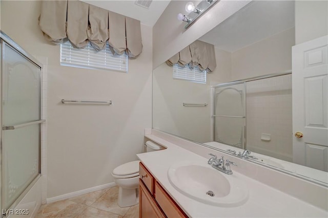11441 Drappo Ave, Las Vegas, NV 89138 - full bath featuring vanity, toilet, enclosed tub / shower combo, baseboards, and tile patterned floors