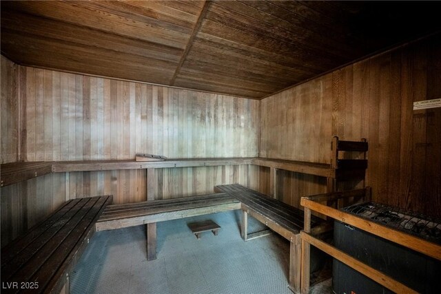 68 E Serene Ave Unit 224, Las Vegas, NV 89123 - relaxing sauna featuring wood ceiling, wood walls, and carpet floors