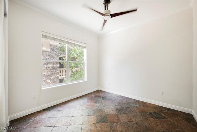 68 E Serene Ave Unit 224, Las Vegas, NV 89123 - spare room featuring stone tile floors, baseboards, ornamental molding, and ceiling fan