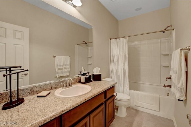 1560 Plaza Centre Dr Unit 103, Las Vegas, NV 89135 - full bathroom featuring shower / bath combo with shower curtain, vanity, toilet, and tile patterned flooring