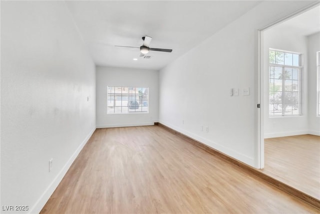 831 Purple Sage Ter, Henderson, NV 89015 - empty room with light wood-style flooring, ceiling fan, and baseboards