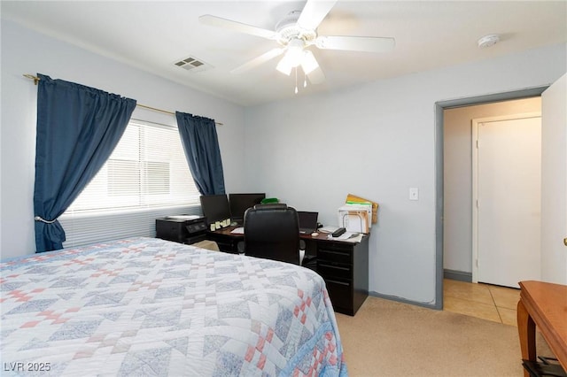 3404 Brayton Mist Dr, North Las Vegas, NV 89081 - bedroom featuring light colored carpet, a ceiling fan, and an office area