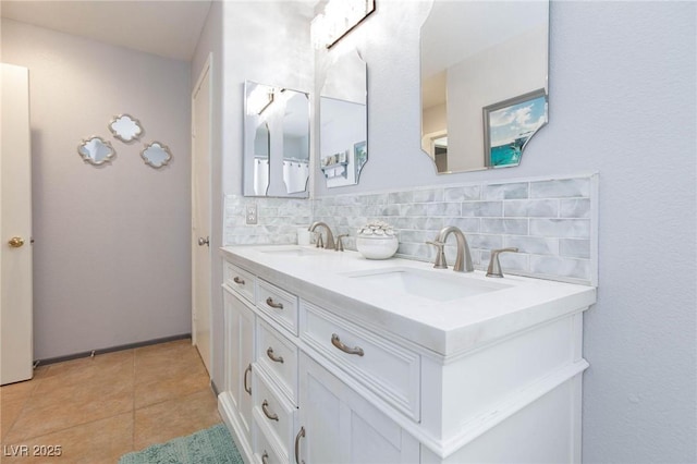 3404 Brayton Mist Dr, North Las Vegas, NV 89081 - full bath featuring double vanity, backsplash, and tile patterned flooring