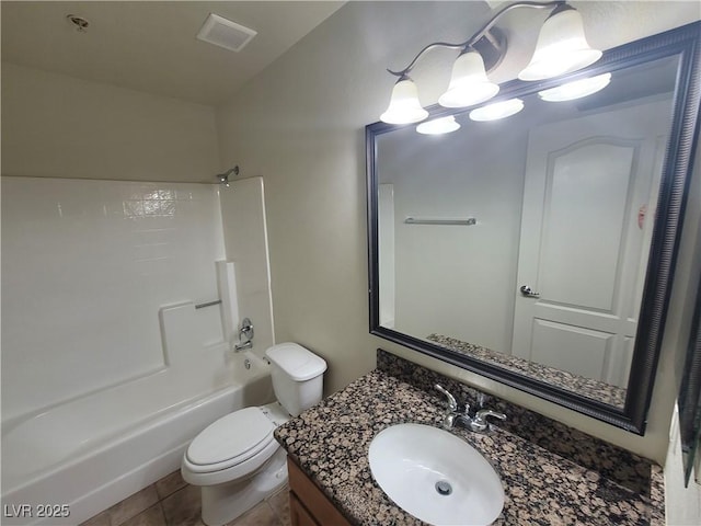 7730 Secret Shore Dr Unit 207, Las Vegas, NV 89128 - bathroom featuring shower / washtub combination, vanity, toilet, and tile patterned flooring