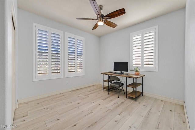 3096 Beaux Art Ave, Henderson, NV 89044 - home office with wood finished floors, ceiling fan, and baseboards