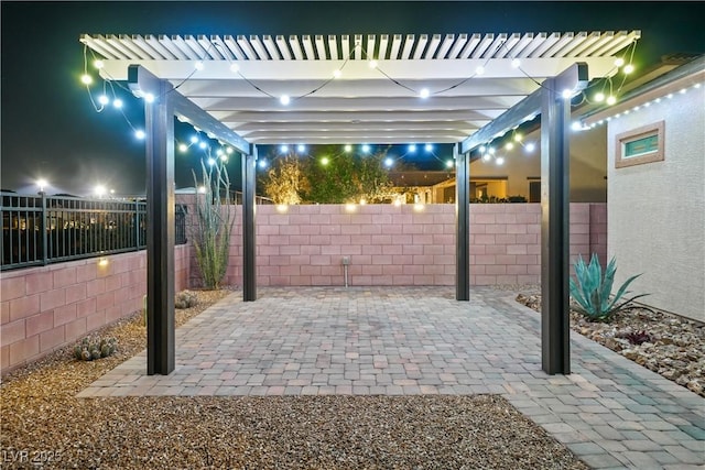 3096 Beaux Art Ave, Henderson, NV 89044 - patio at twilight with a fenced backyard, a patio, and a pergola