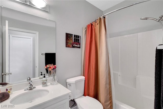 4020 Driscoll Mountain St, Las Vegas, NV 89129 - bathroom featuring vanity, shower / tub combo with curtain, and toilet