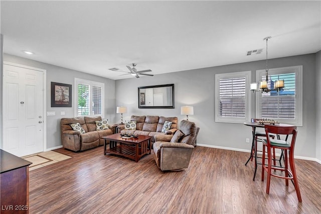 4020 Driscoll Mountain St, Las Vegas, NV 89129 - living area featuring wood finished floors, baseboards, ceiling fan, and recessed lighting
