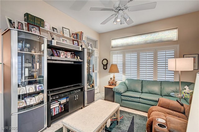 2801 Byron Dr, Las Vegas, NV 89134 - living room featuring a ceiling fan and light tile patterned floors