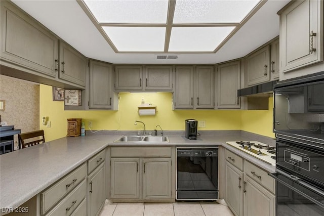 3815 Atlantis St, Las Vegas, NV 89121 - kitchen featuring black appliances, a sink, light tile patterned floors, under cabinet range hood, and light countertops