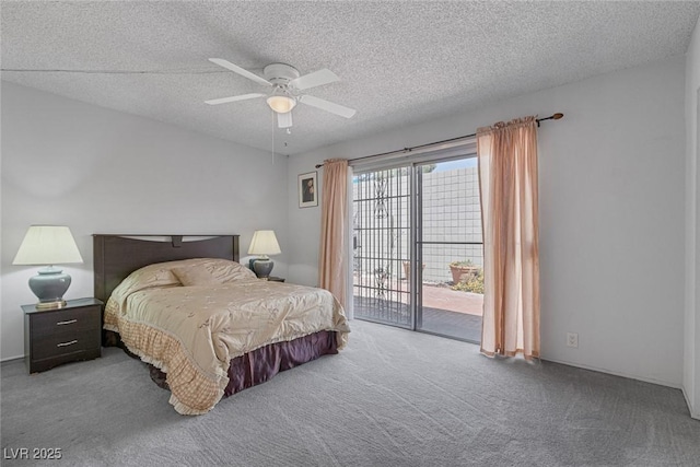 3815 Atlantis St, Las Vegas, NV 89121 - carpeted bedroom with access to exterior, a ceiling fan, and a textured ceiling