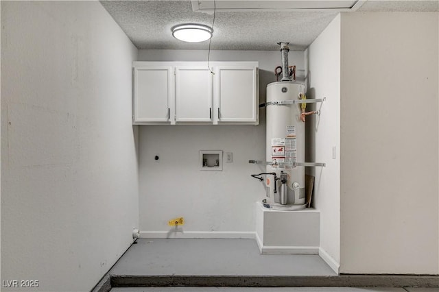 6521 Faith Peak Dr, Las Vegas, NV 89108 - laundry room with electric dryer hookup, secured water heater, hookup for a washing machine, a textured ceiling, and baseboards