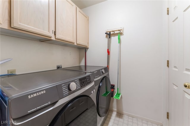 2851 S Valley View Blvd Unit 1071, Las Vegas, NV 89102 - washroom featuring cabinet space, washer and clothes dryer, light floors, and baseboards